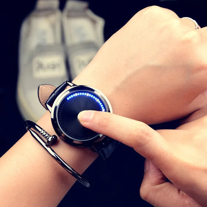 Electronic casual watch with digital display and blue light feature in black or white colour