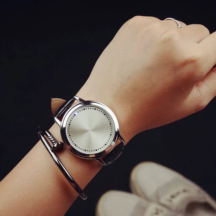 Electronic casual watch with digital display and blue light feature in black or white colour