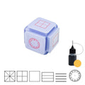 Six-sided Tianzi grid stamp in pink and blue colour options with quick-drying photosensitive technology.