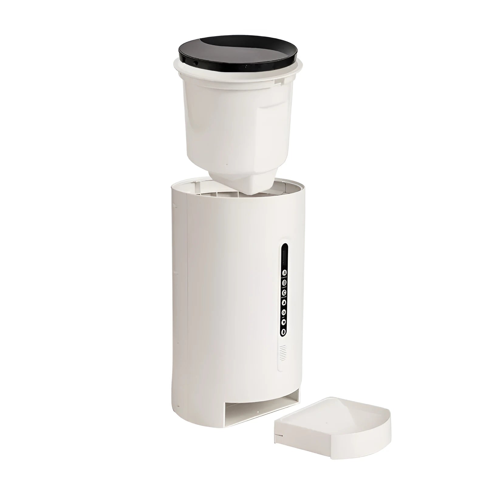 White smart pet feeder with 4.6L capacity and smartphone app connectivity