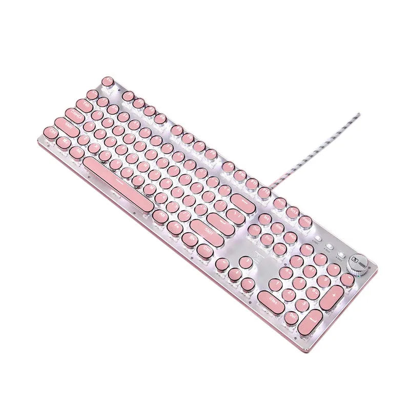 Queen Lipstick mechanical keyboard with green switches, silver and pink design, UK layout keys
