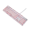 Queen Lipstick mechanical keyboard with green switches, silver and pink design, UK layout keys