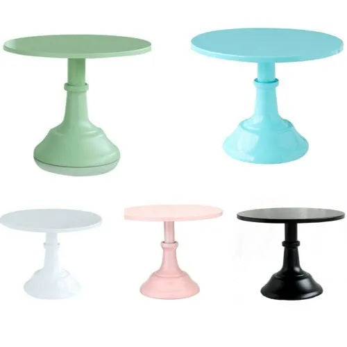 10 inch dessert high tray cake tray in black on a table with cakes and pastries displayed at raised height
