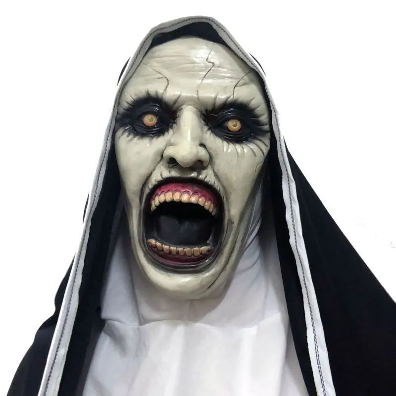 Plastic scary nun Halloween mask in regular size with closed mouth expression