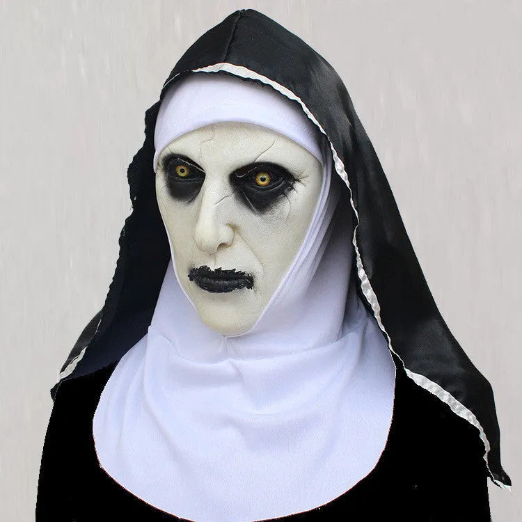 Plastic scary nun Halloween mask in regular size with closed mouth expression