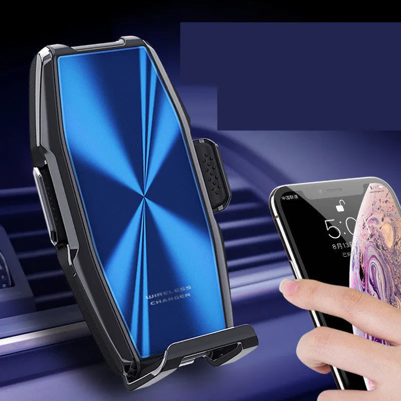 Blue car wireless charger phone holder with 1500mA charging current and status indicator