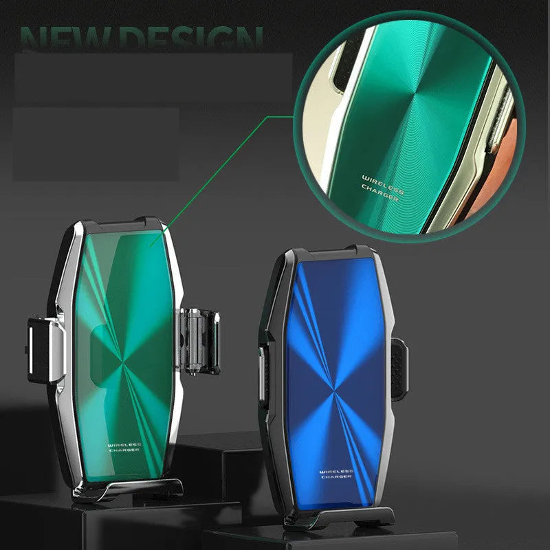 Blue car wireless charger phone holder with 1500mA charging current and status indicator