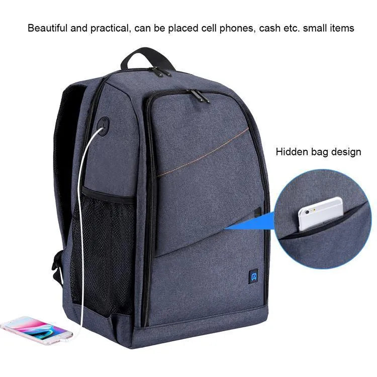 Black cotton photography mountaineering backpack with 20 litre capacity and 14 inch laptop fit