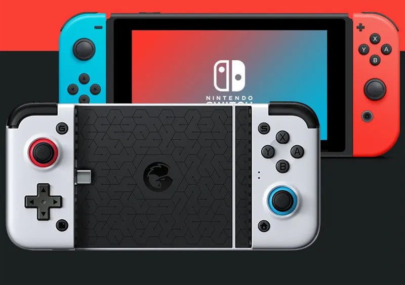 Gaze Chicks X2 Switch-style game controller for Android phones with telescopic bracket extended