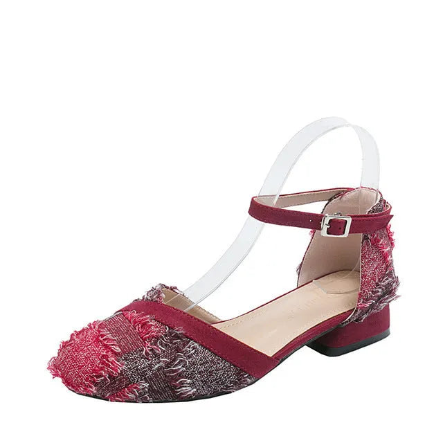 Women's apricot suede D'Orsay flats with an ankle strap and a 3cm low rubber sole.