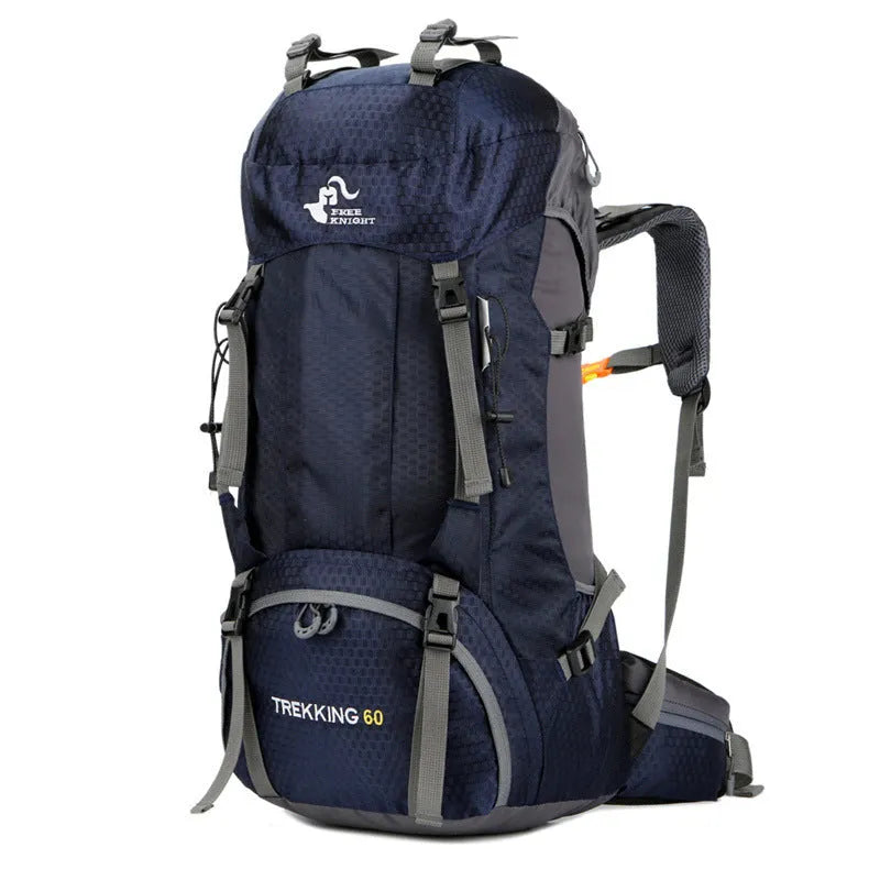 50L waterproof foldable nylon backpack in red with adjustable straps and chest belt