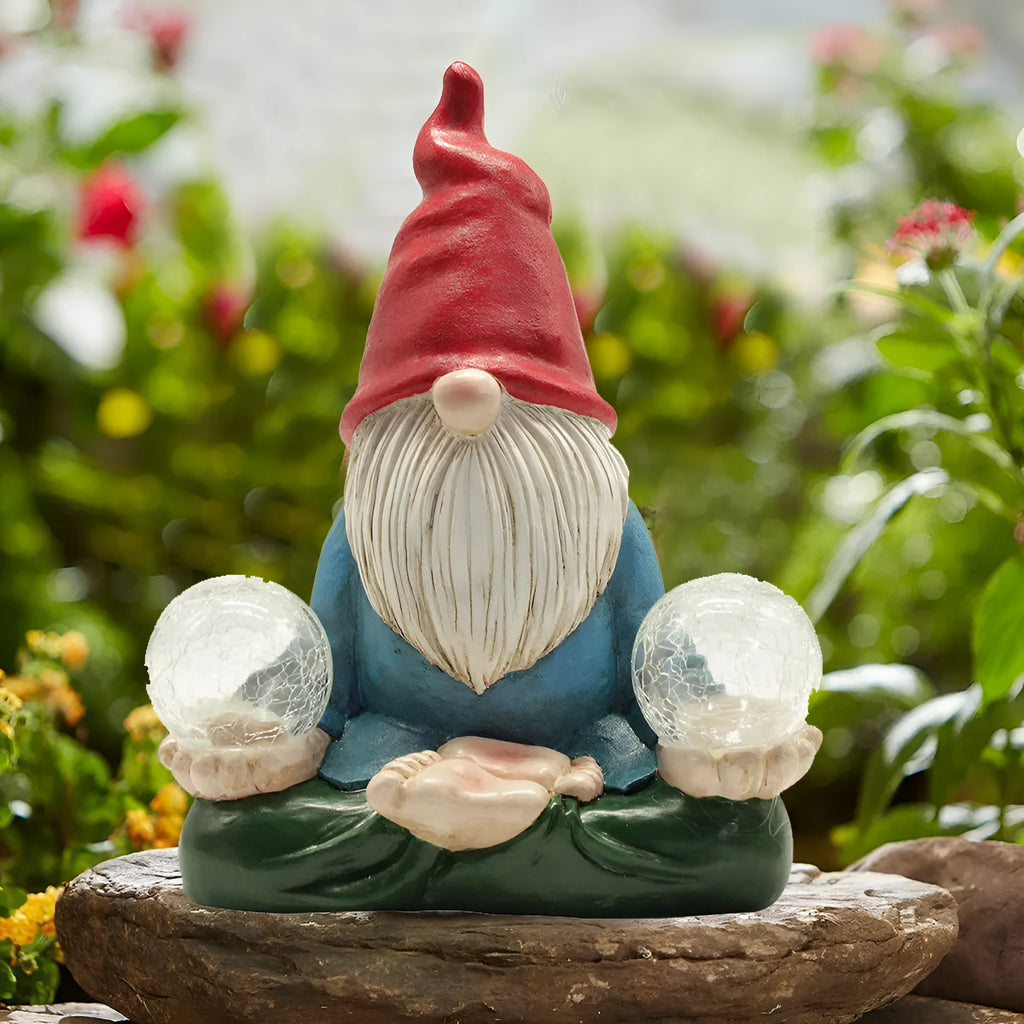 Solar LED resin dwarf garden statue with faceless old man design measuring 27x20cm
