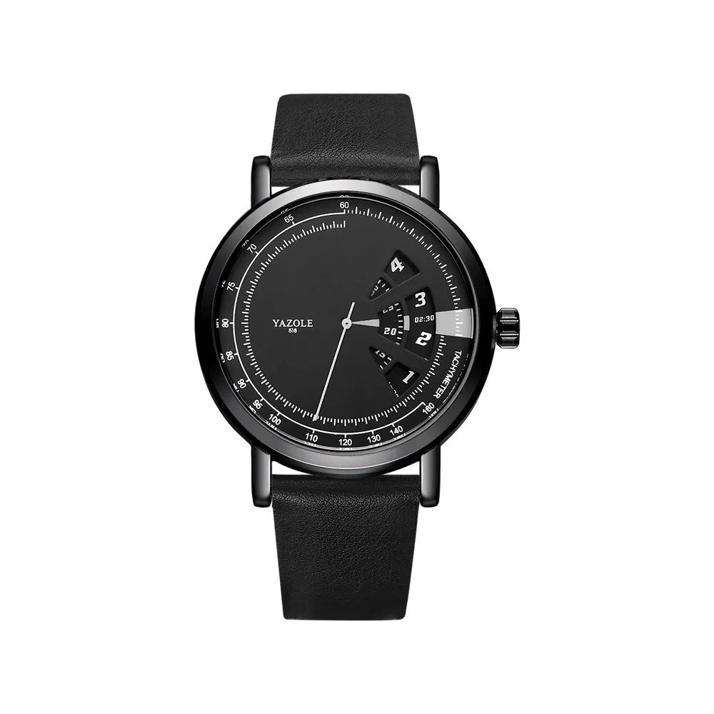 Men's turntable dial watch with metal case, analogue and digital display, and pin buckle strap