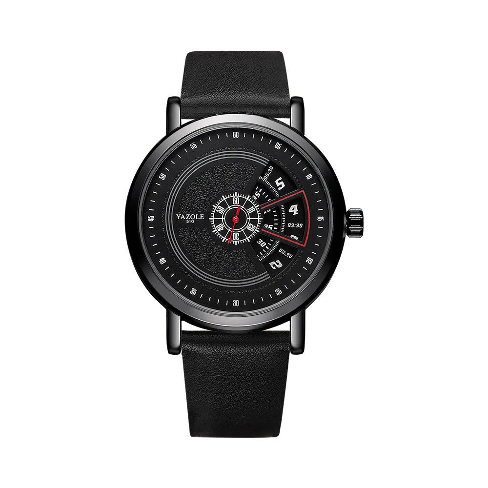Men's turntable dial watch with metal case, analogue and digital display, and pin buckle strap
