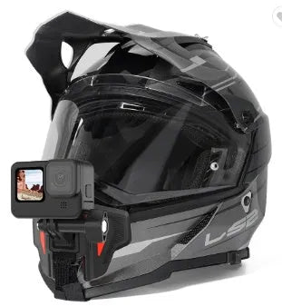 Black universal motorcycle helmet chin strap mount for GoPro and sports cameras.
