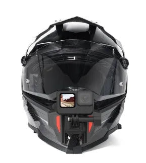 Black universal motorcycle helmet chin strap mount for GoPro and sports cameras.