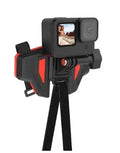 Black universal motorcycle helmet chin strap mount for GoPro and sports cameras.