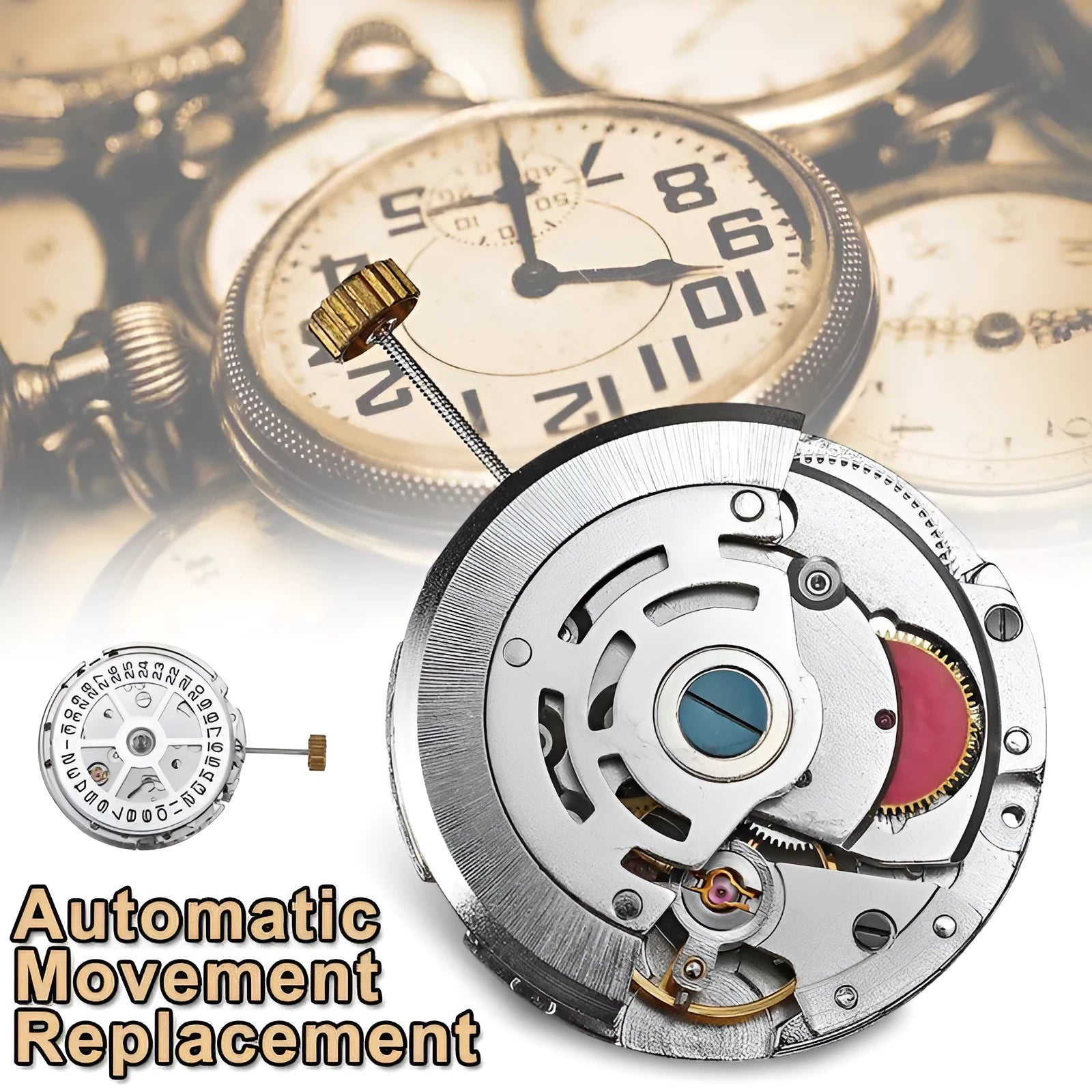 8215 automatic watch movement replacement with silver stainless steel 25mm diameter