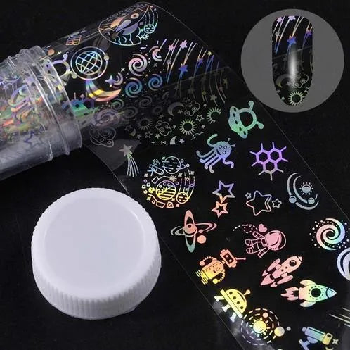 Roll of starry nail sticker paper, 1 metre long and 4 cm wide, with foil star patterns for nail art