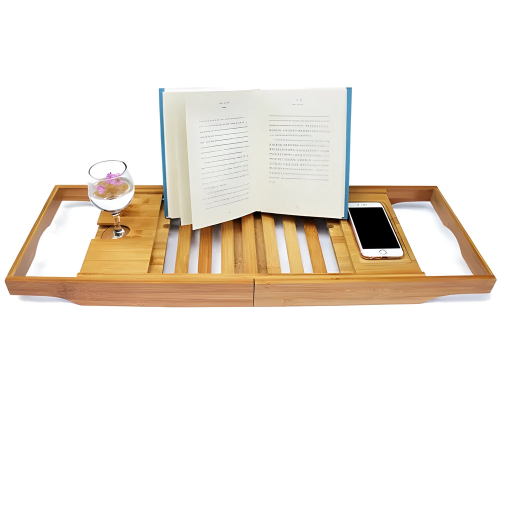 Bamboo bathtub frame with single shelf for bathroom storage organisation