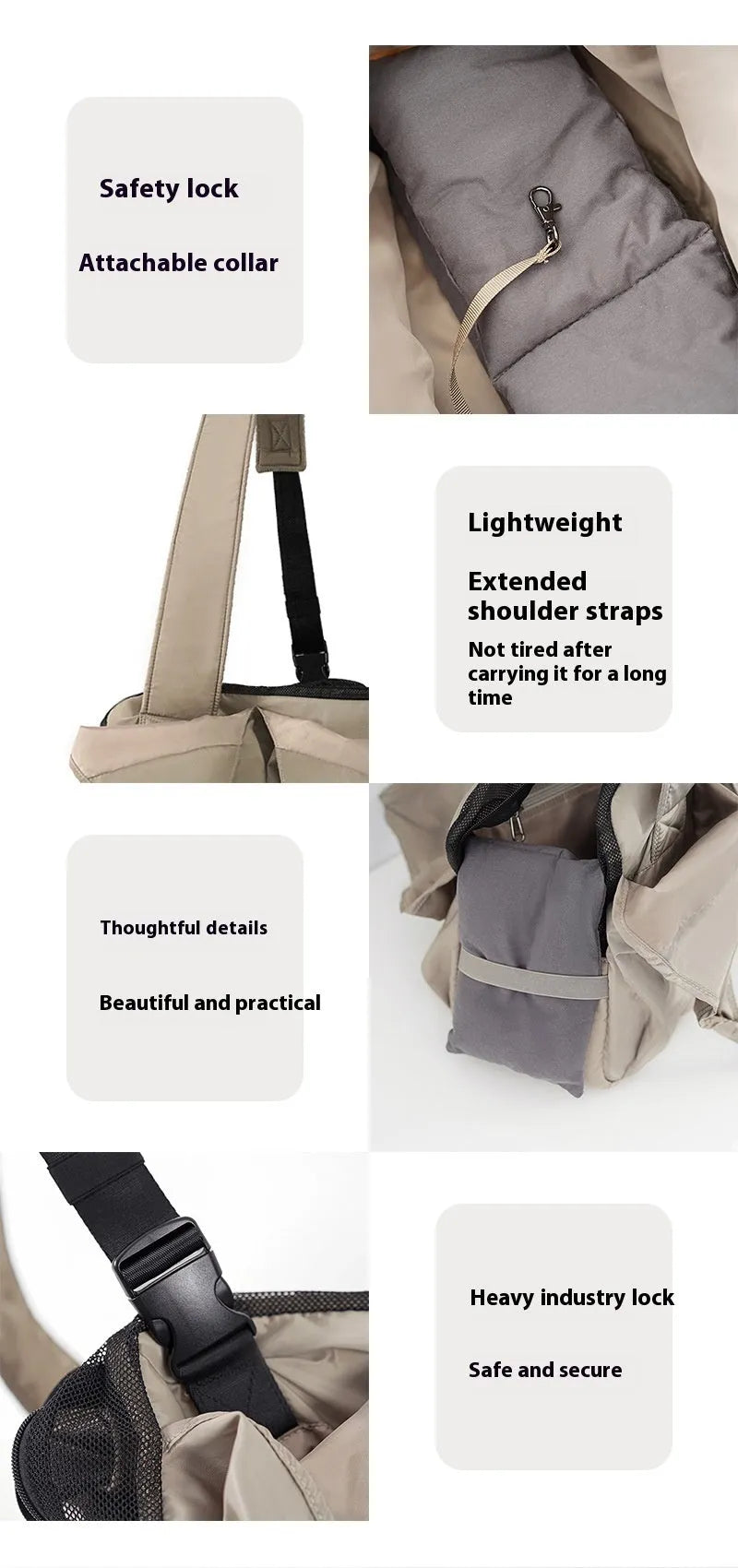 Apricot-coloured cloth pet carrier bag with shoulder strap, medium size for small dogs and cats