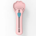 Green and pink pet feed spoon with extrusion design and squeezer feeder function for cat treats and liquid foods