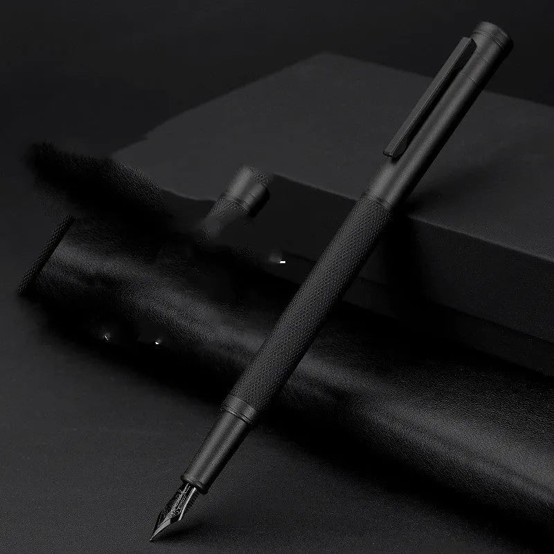 Metal fountain pen in business gift box with titanium iridium gold nib, black body, and black forest colour option