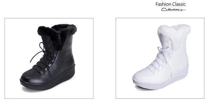 Women's black lace-up winter boots with a platform sole and plush lining.