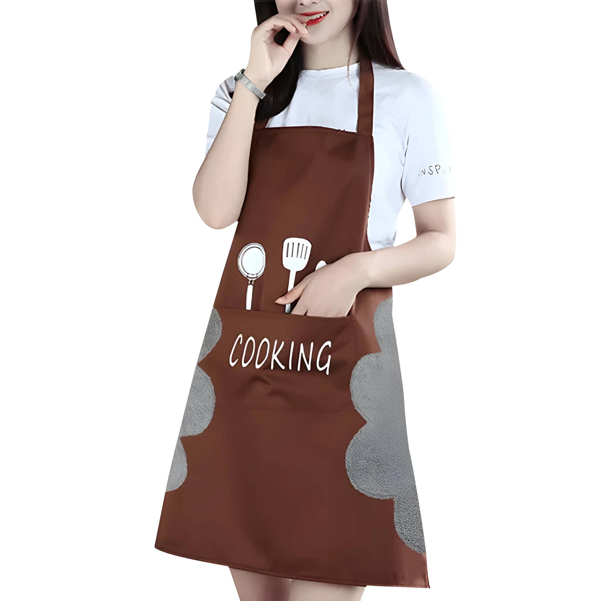 Korean style waterproof sleeveless apron with coral velvet trim in various colours