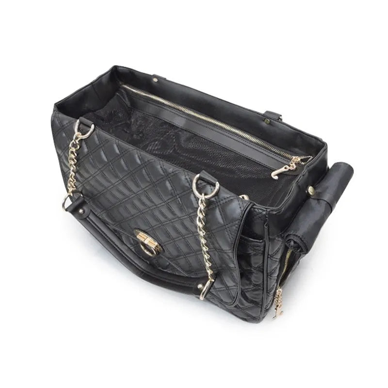 Portable PVC pet bag for Teddy pets, available in black and white, lightweight carrier for small dogs