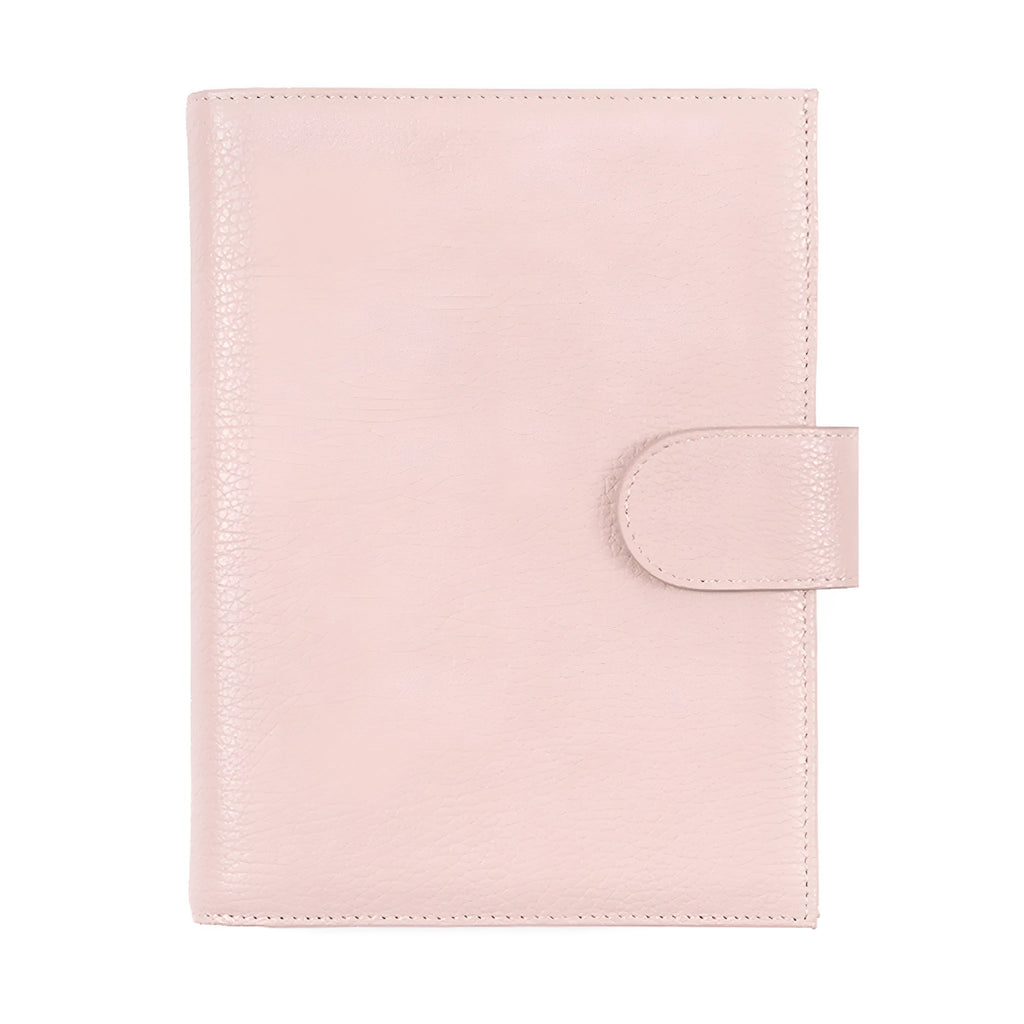 A6 loose-leaf diary with cowhide leather cover showing lychee pattern texture