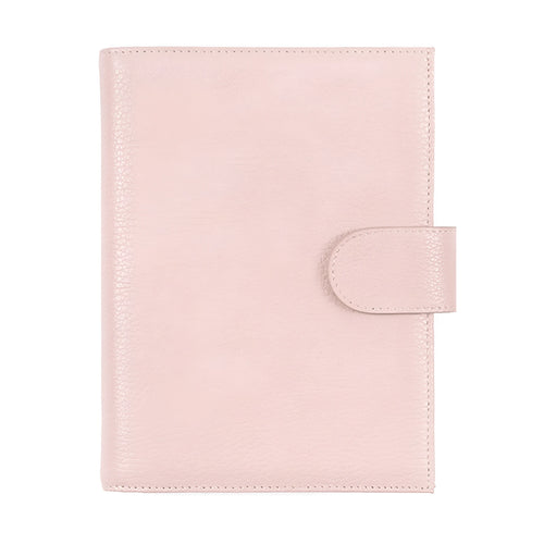 A6 loose-leaf diary with cowhide leather cover showing lychee pattern texture