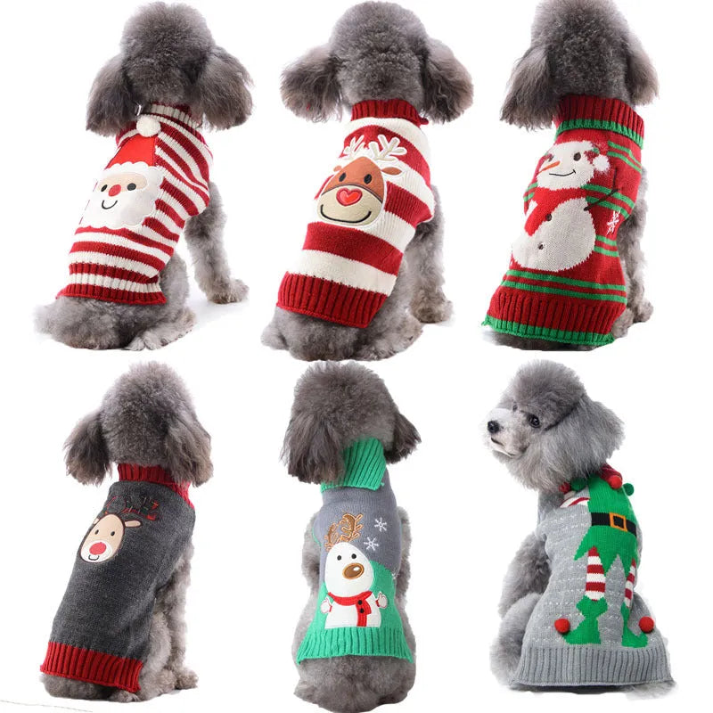 Christmas pompom dog sweater in acrylic knit for small pets