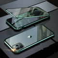 Solid colour glass anti-spy clamshell phone case for iPhone, shown in geometric design.