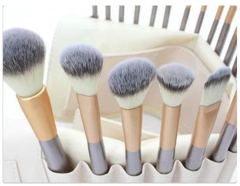 Persian makeup brush set with rice white bristles and champagne coloured handles