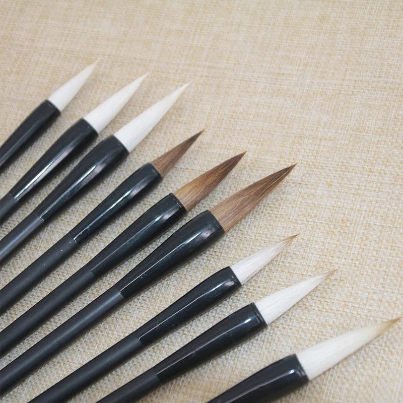 Student Chinese calligraphy brush with steel barrel and wolf hair nib, 23cm long