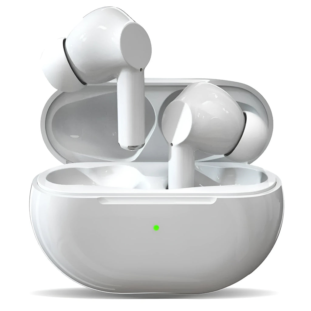 Pro4 wireless Bluetooth earbuds in black and white colours with compact rectangular charging case.