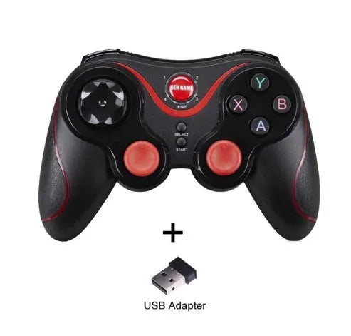 Upgraded X3 Bluetooth wireless game controller for Android phones in black or white, shown with a mobile phone clip accessory.