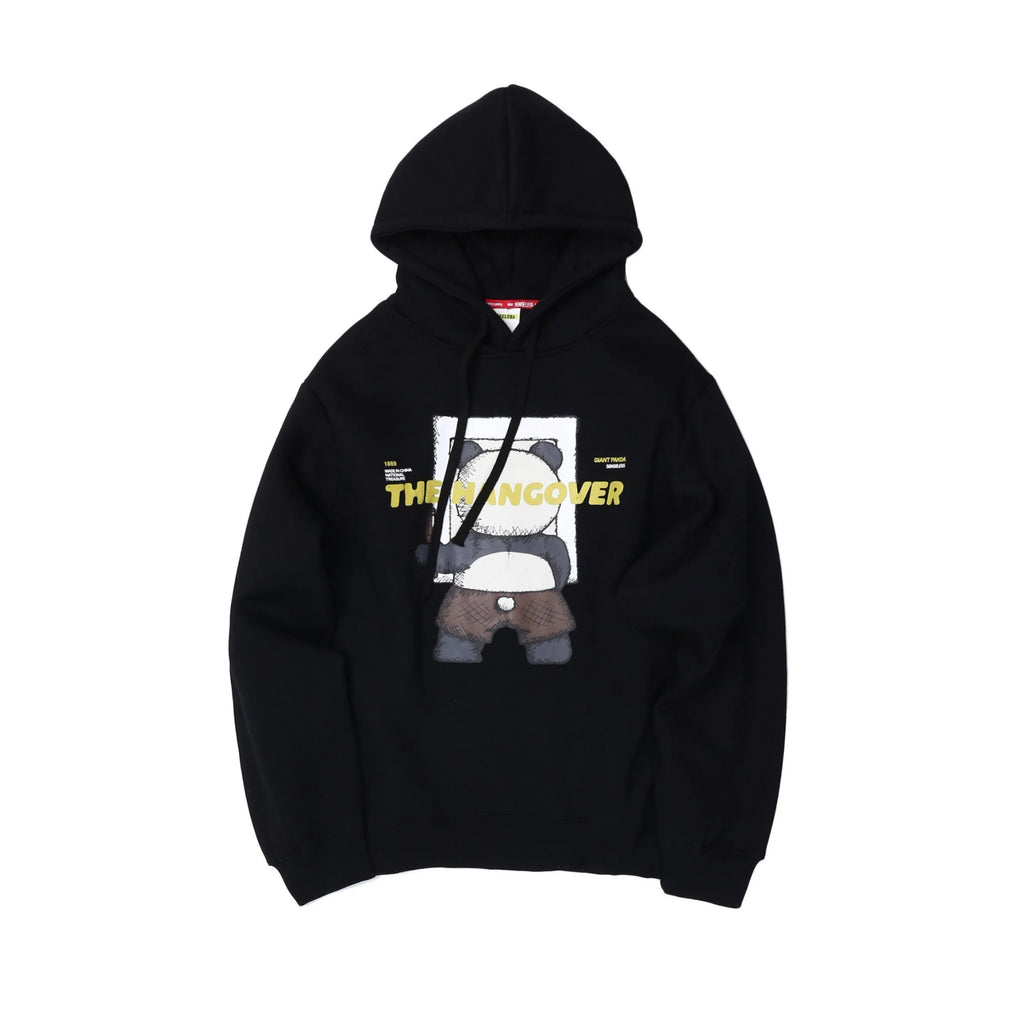 Men's black casual hoodie with straight fit, round neck and plain modal fabric