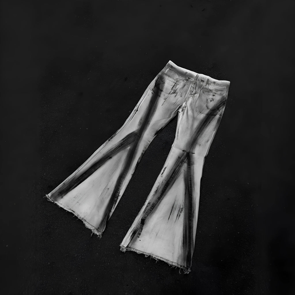 Men's retro style denim jeans with black ribbon gradient selvedge detailing and mid waist straight leg fit
