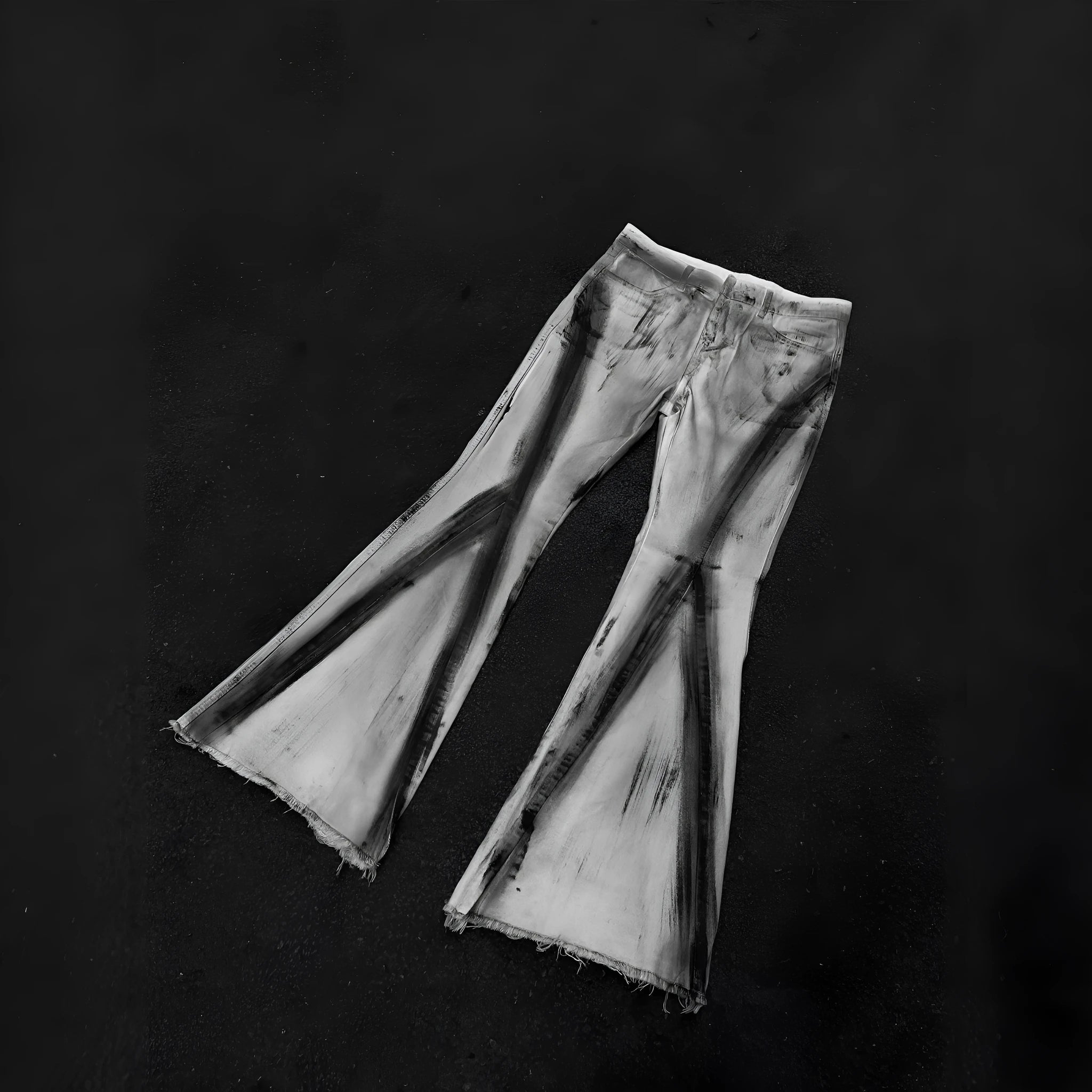 Men's retro style denim jeans with black ribbon gradient selvedge detailing and mid waist straight leg fit