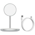Swan Magnetic Desktop Stand Wireless Charger for iPhone 12 in black on a desk.