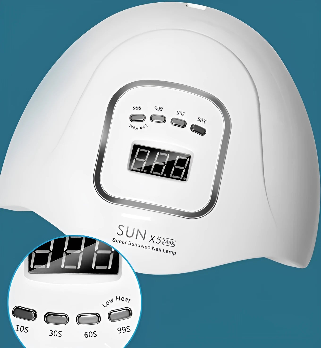 White nail polish drying lamp with dual UV/LED light source and timer controls