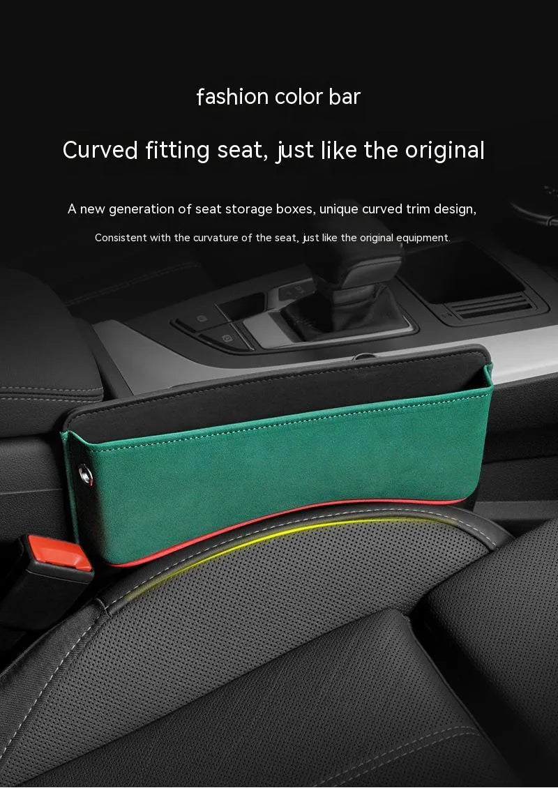 Leather car seat storage box in a choice of five suede-matching colours.