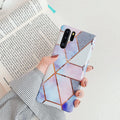Electroplated marble pattern TPU back cover case for a Huawei or Samsung smartphone.