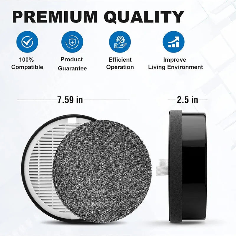 Levoit LV-H132 compatible replacement air filter measuring 19cm square with separate filter cotton