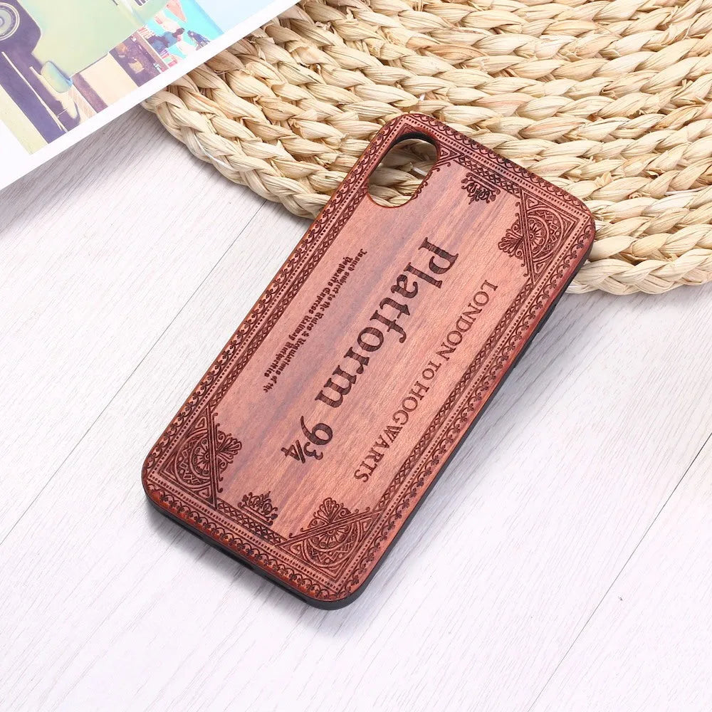 Wooden iPhone case with TPU bumper showing laser-carved animal design