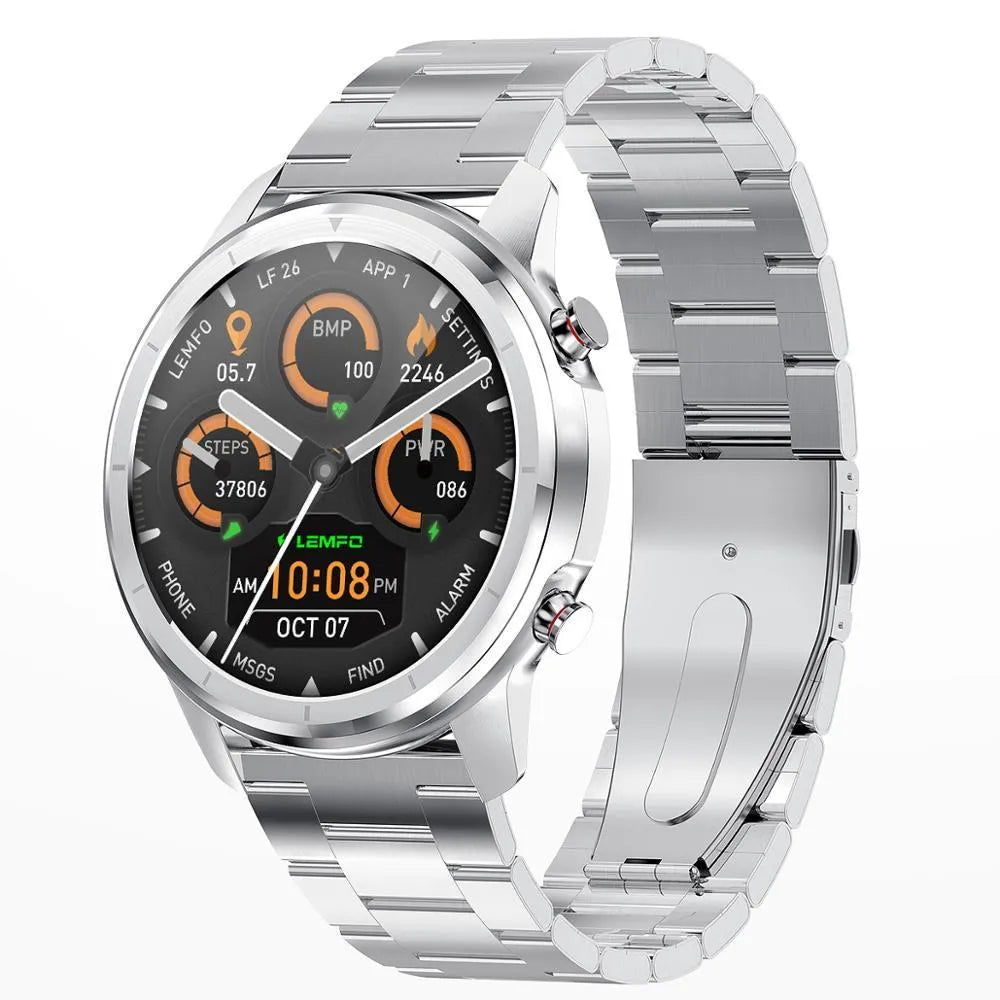 LEMFO LF26 smart bracelet showing 1.3-inch screen and control buttons in various colour options