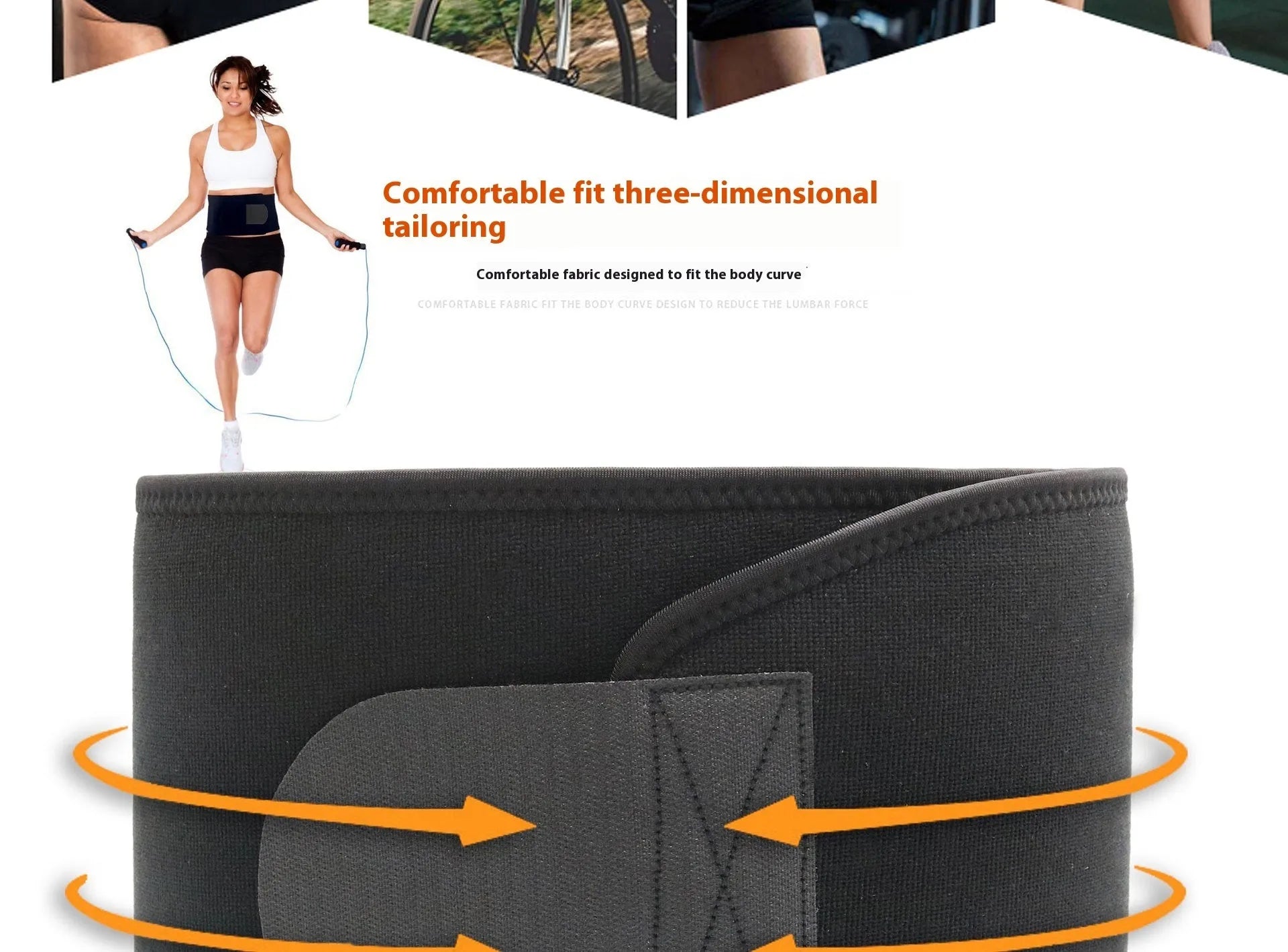 Neoprene fitness lumbar support belt for waist, shown in black colour.