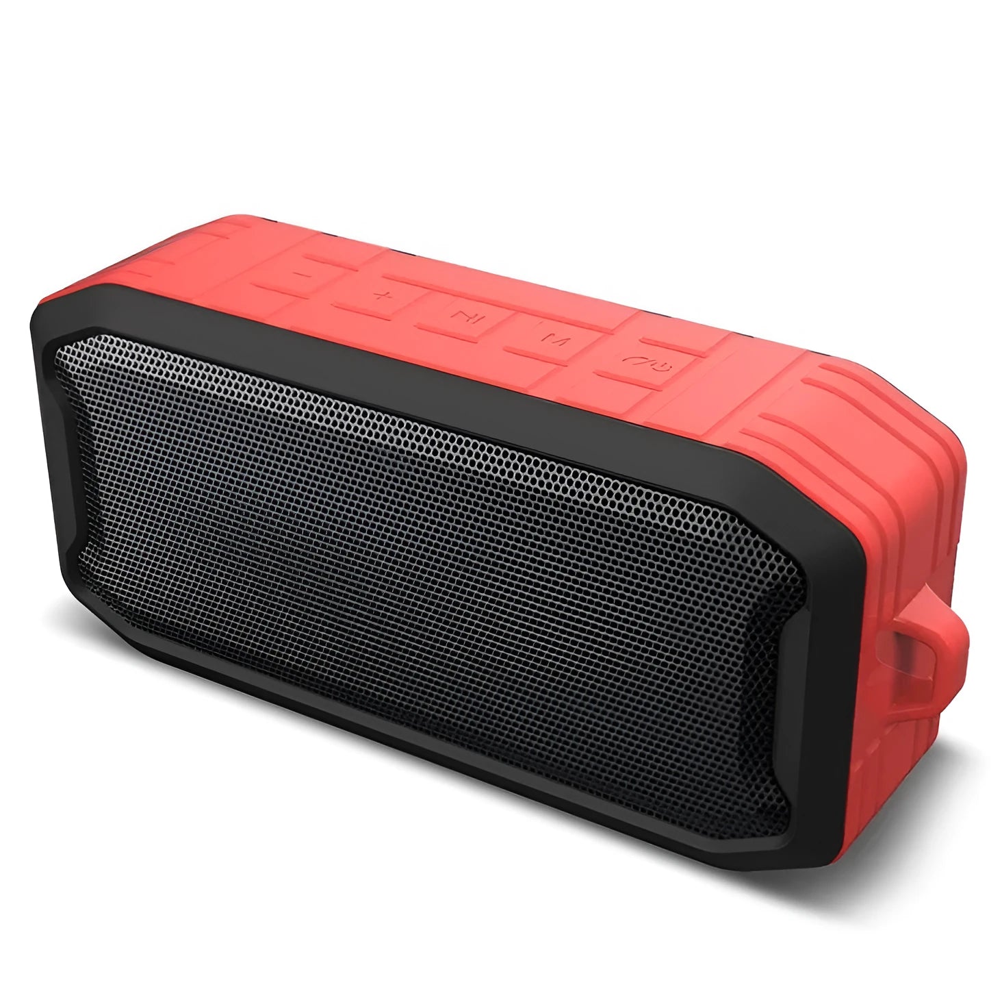 Mini portable Bluetooth speaker with silicone body, 5W output, 1200mAh battery, available in black, green, and red